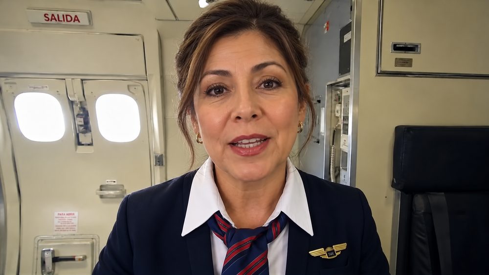 Andrea Salcedo en la cabina de un avión