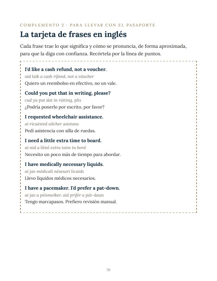 Página 70: la tarjeta de frases en inglés